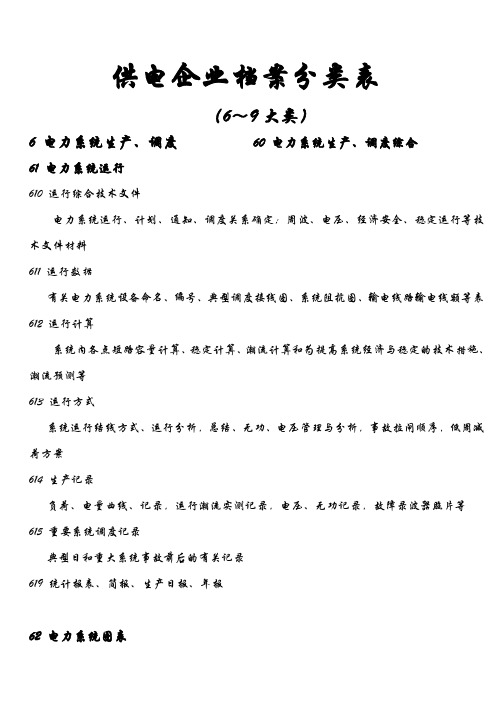 供电企业档案分类表