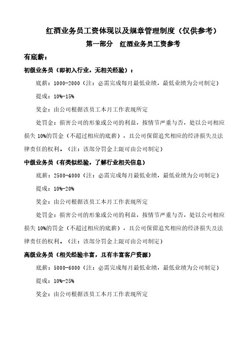 【VIP专享】红酒业务员工资体现以及规章管理制度