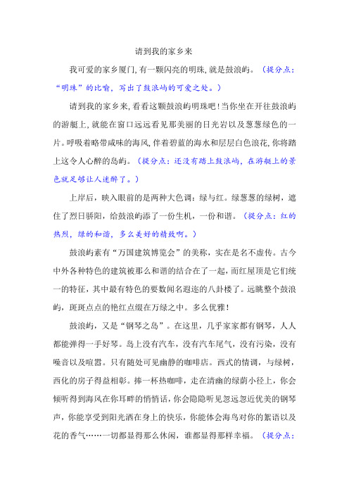 《请到我的家乡来》优秀作文及点评