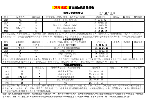 客房清洁保养日报表(填写模版)