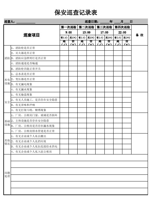 保安巡查记录表