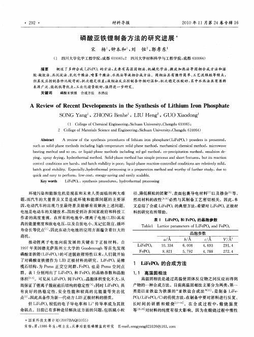 磷酸亚铁锂制备方法的研究进展