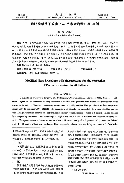 胸腔镜辅助下改良Nuss手术矫治漏斗胸20例