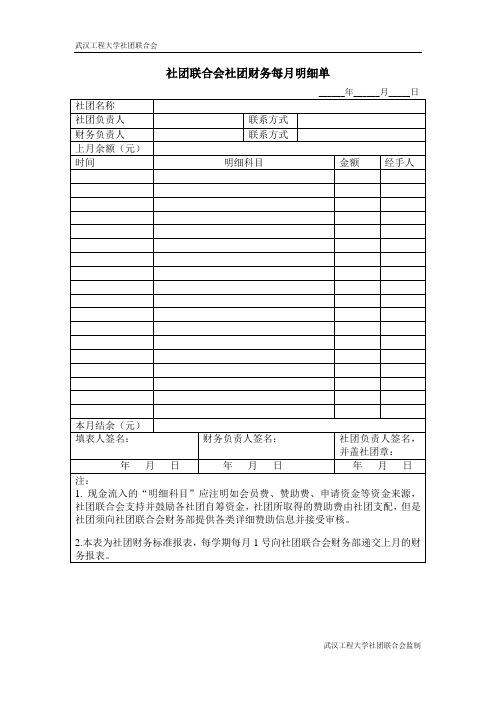 社团财务报表