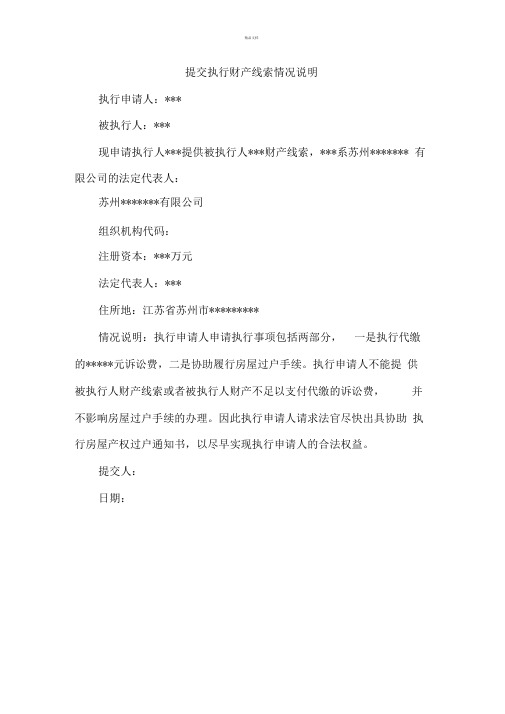 提交执行财产线索情况说明