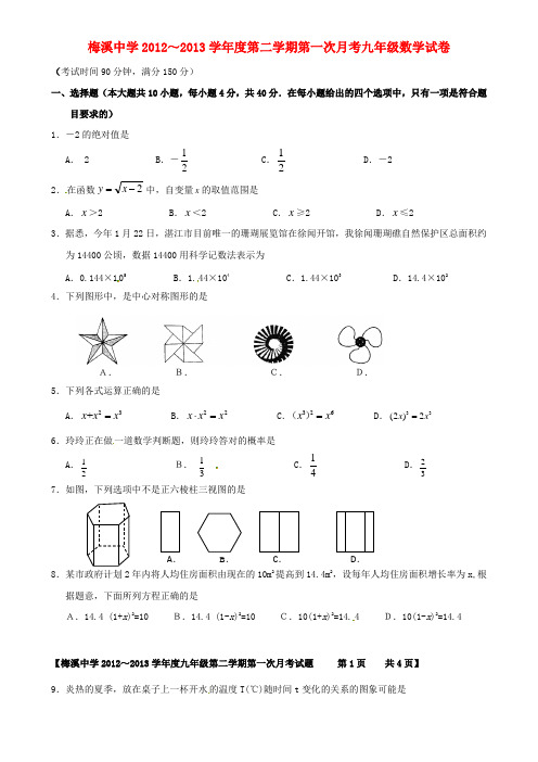 广东省徐闻县九年级数学下学期第一次月测试题 北师大版