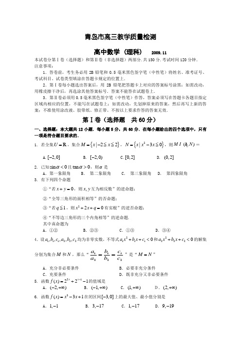 山东省青岛市2010届高三上学期期中考试(数学理)