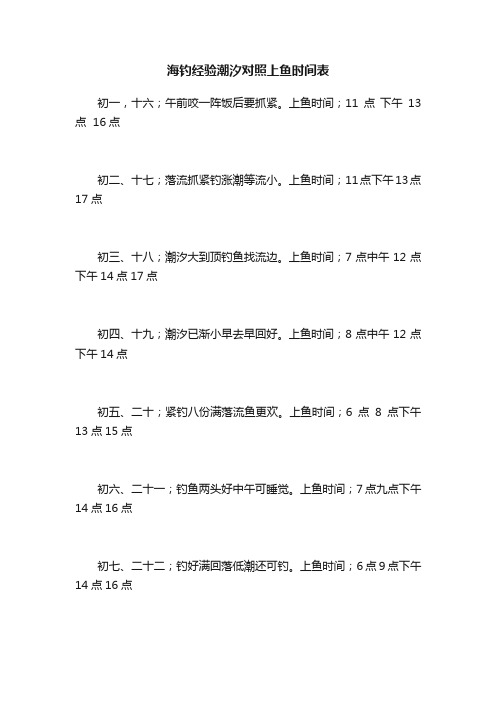 海钓经验潮汐对照上鱼时间表