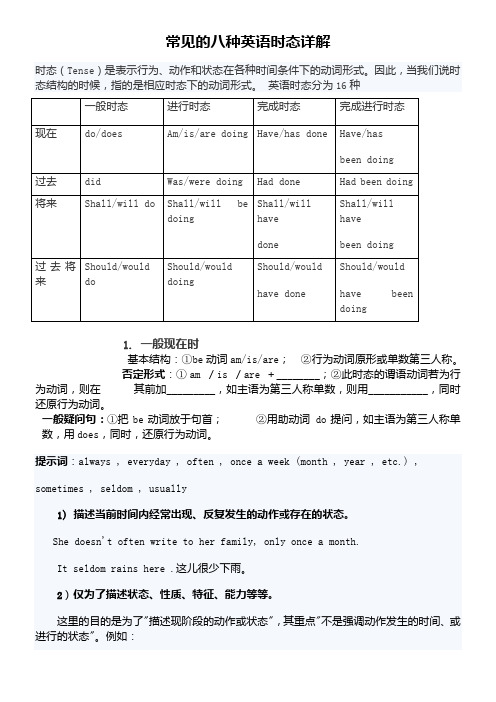 常见的八种英语时态详解