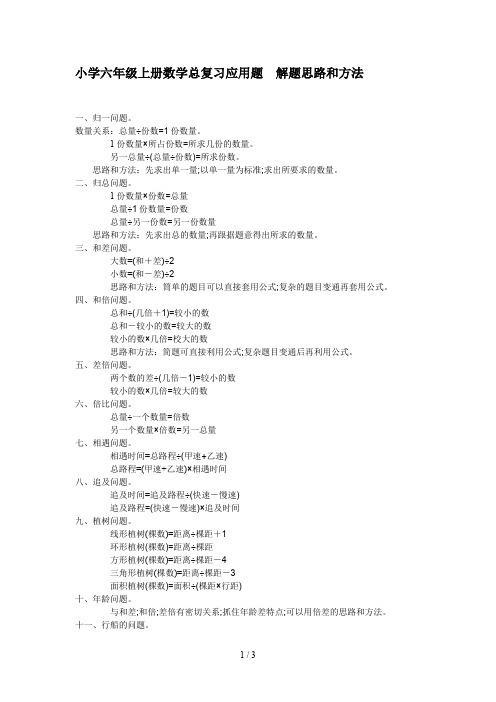 小学六年级上册数学总复习应用题  解题思路和方法