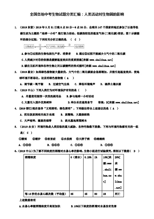 全国各地中考生物试题分类汇编：人类活动对生物圈的影响+(7套中考生物试卷)