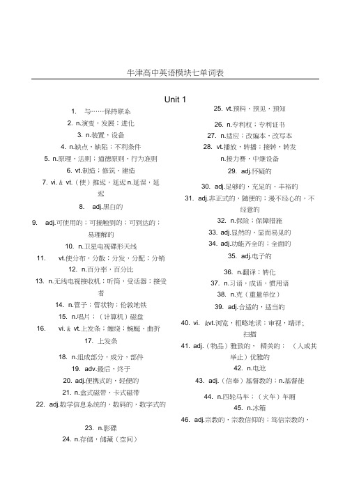 牛津重点高中英语模块七单词默写
