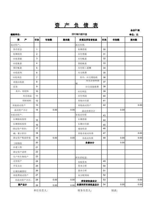 最新小企业资产负债表