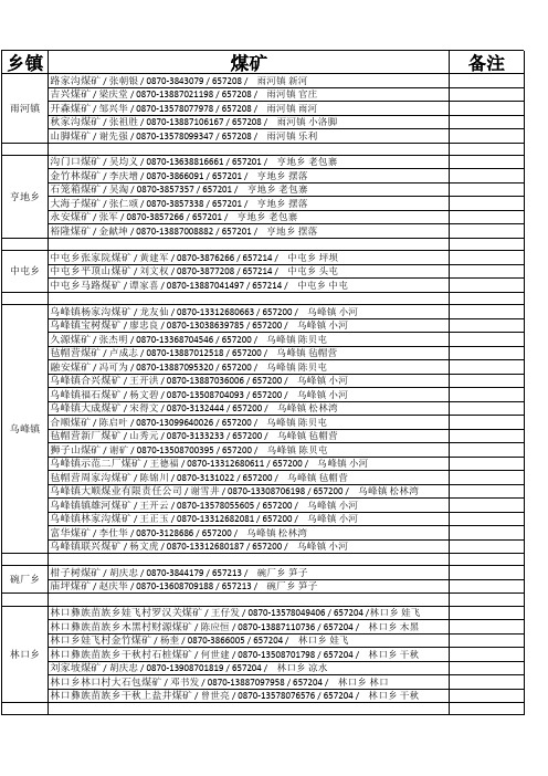 昭通镇雄煤矿名单
