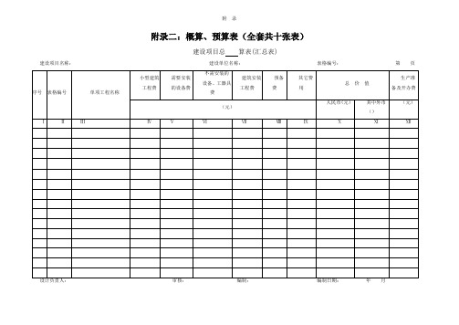 概预算表格全套(空)【范本模板】