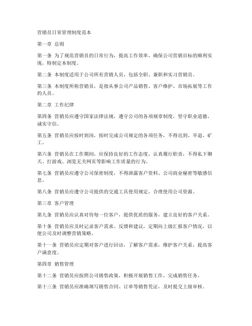 营销员日常管理制度范本