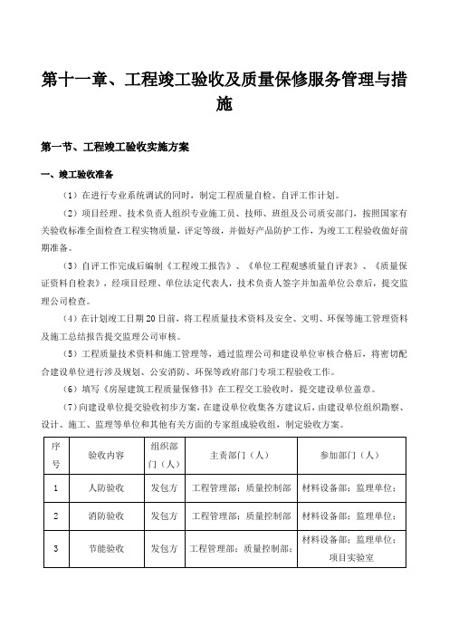第十一章、工程竣工验收及质量保修服务管理与措施知识分享