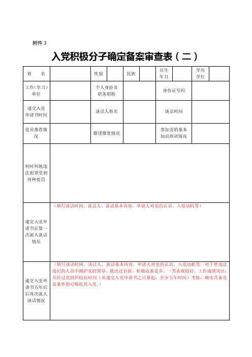 入党积极分子确定备案审查表