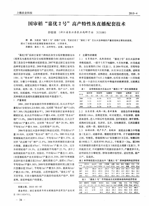 国审稻“嘉优2号”高产特性及直播配套技术