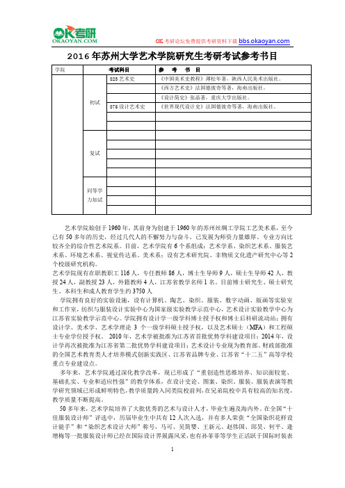 2016年苏州大学艺术学院研究生考研考试参考书目
