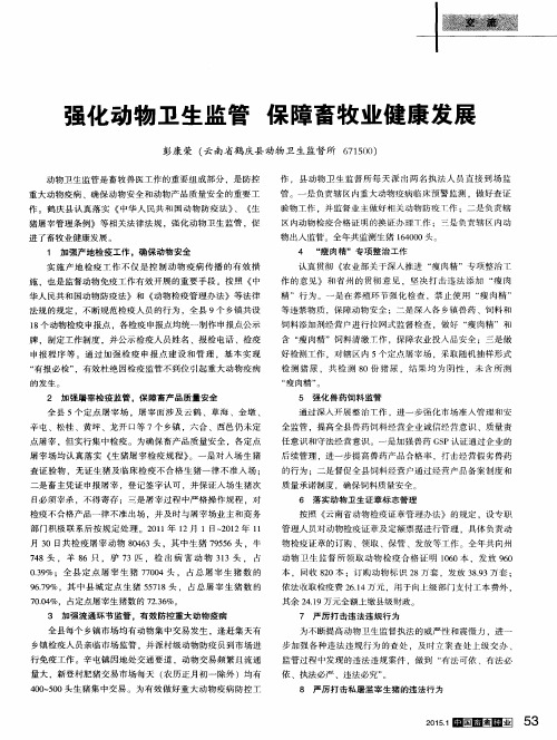 强化动物卫生监管 保障畜牧业健康发展