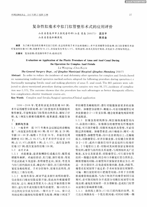 复杂性肛瘘术中肛门肛管整形术式的应用评价