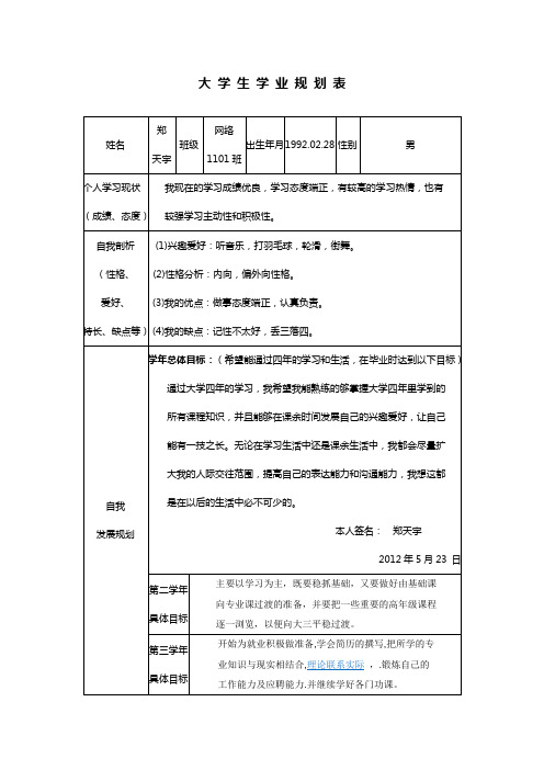 大 学 生 学 业 规 划 表