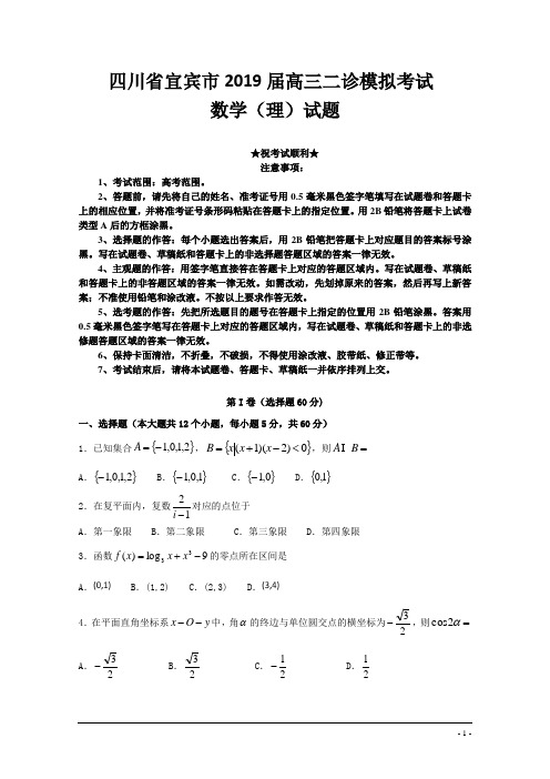 四川省宜宾市2019届高三二诊模拟考试数学(理)试题