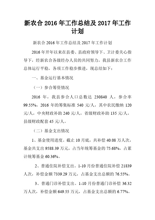 新农合2016年工作总结及2017年工作计划.doc