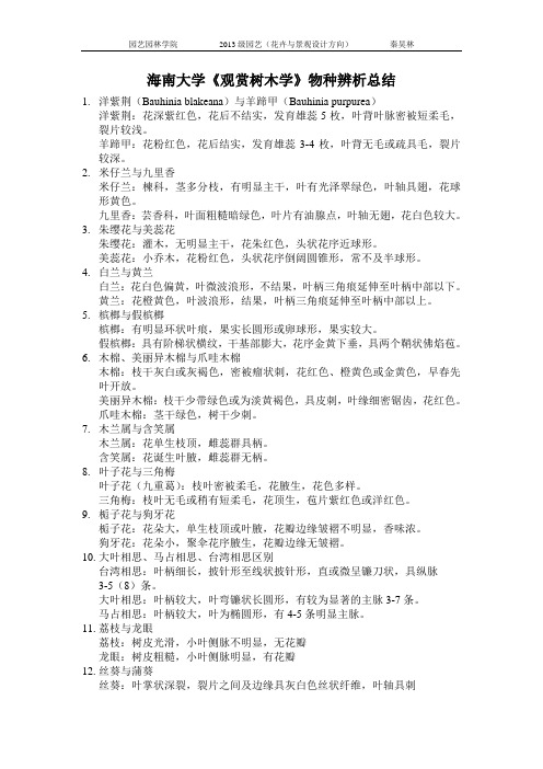 海南大学《观赏树木学》物种辨析总结