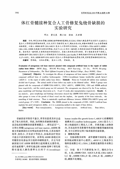 体红骨髓接种复合人工骨修复兔桡骨缺损的实验研究