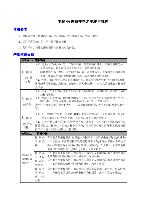 图形变换之平移与对称-2018年中考数学热点考点难点归纳总结