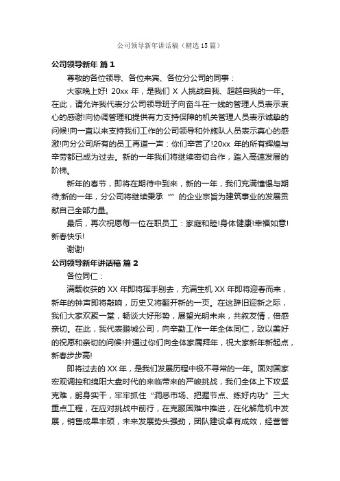 公司领导新年讲话稿（精选15篇）