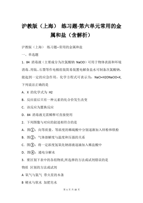 沪教版(上海) 练习题-第六单元常用的金属和盐(含解析)