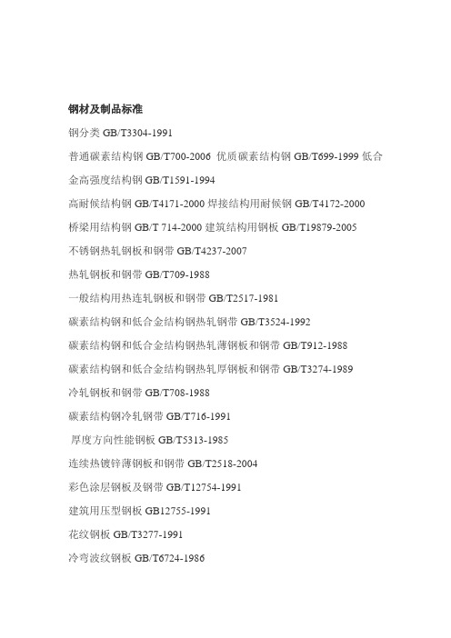 钢结构材料相关标准