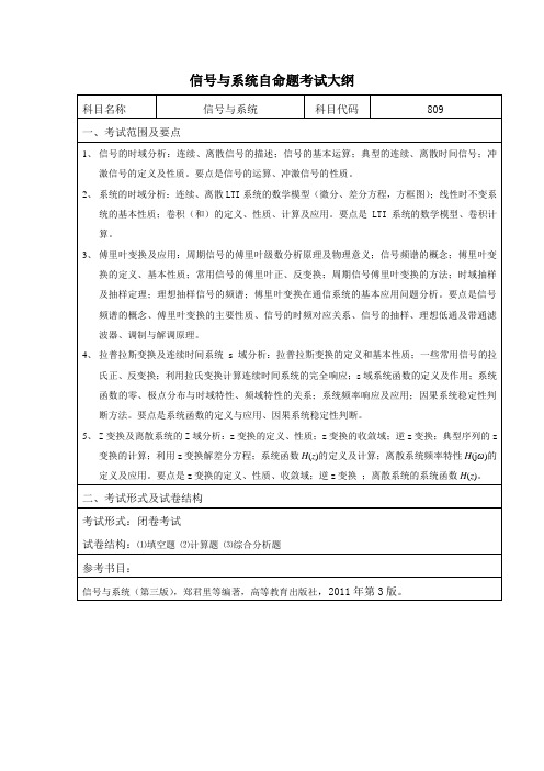809信号与系统考研初试大纲