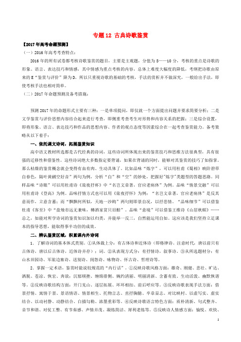 备战2017高考语文(精讲+精练+精析)专题12古典诗歌鉴赏试题(含解析)