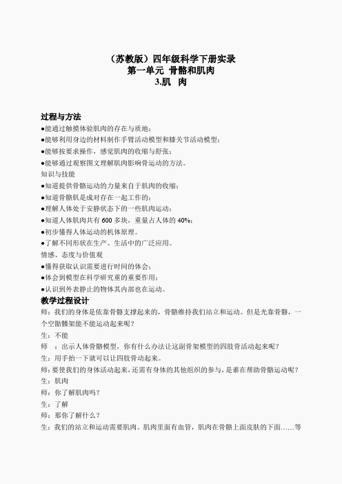苏教小学科学四下《1.3肌肉》word教案(1)