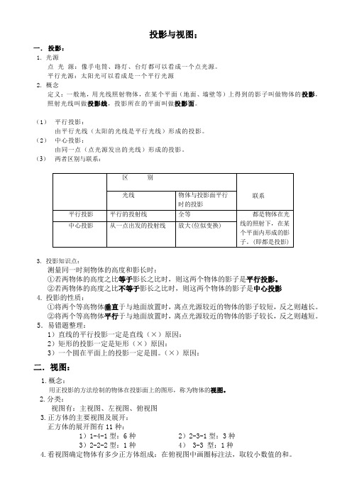 初三-上册第五章投影与三视图知识点