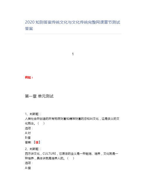 2020知到答案传统文化与文化传统完整网课章节测试答案