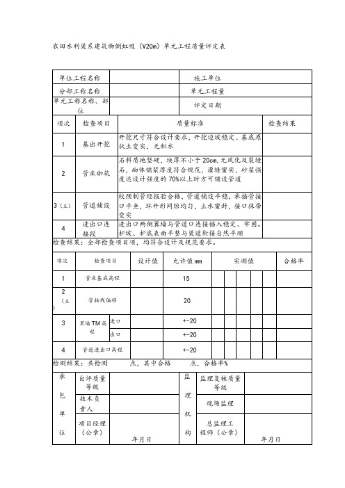 农田水利渠系建筑物倒虹吸(＜20m)单元工程质量评定表