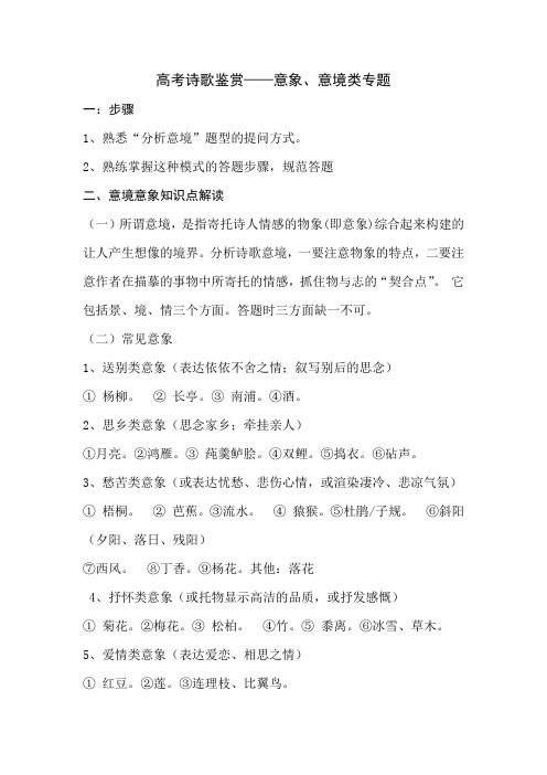 高考诗歌鉴赏意象意境类复习导学案