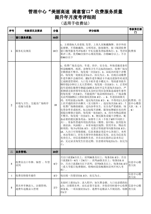 收费站收费工作月度考核细则