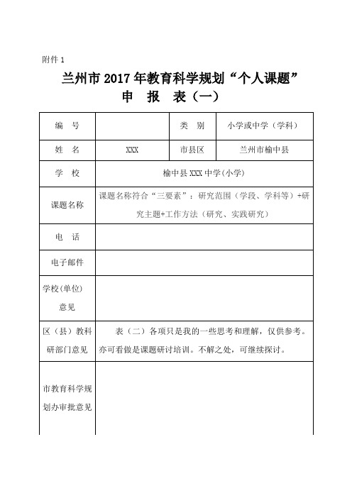 个人课题申报表(填写模板)