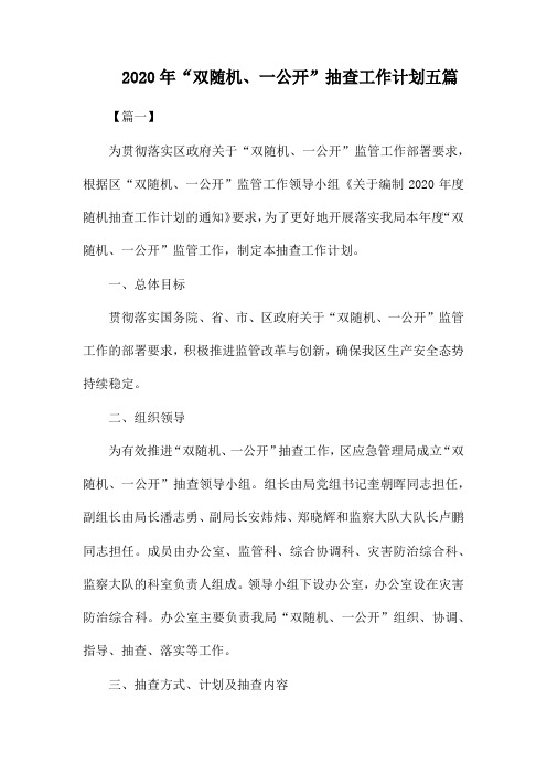 2020年“双随机、一公开”抽查工作计划五篇