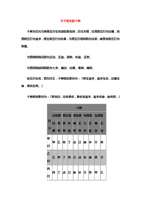 天干地支配十神