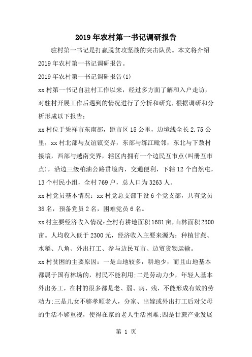 农村第一书记调研报告-7页文档资料