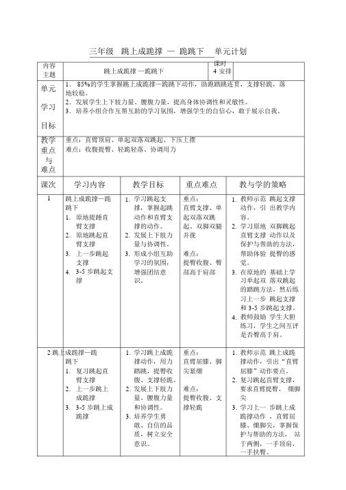 三年级跳上成跪撑—跪跳下单元教学计划
