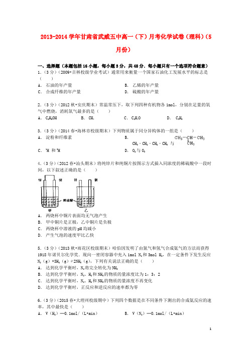 甘肃省武威五中2013_2014学年高一化学下学期5月月考试卷理(含解析)