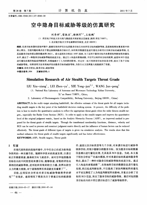 空中隐身目标威胁等级的仿真研究